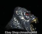 4cm Old Chinese Miao Silver Feng Shui Show One s Teeth Vajra Gorilla Ring