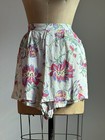 1940s Volup Vintage Hawaiian Rayon Print Floral Novelty Fruit Shorts Button Asis