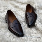 New Handmade Men Dark Brown Leather Moccasins  Men Brown Leather Penny Loafer