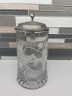 Vintage Nfl Classic Etched Glass Tankard With Pewter Lid Beer Stein Mug Rare