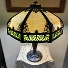 Antique Art Nouveau Slag Glass Table Lamp     Caramel   Green     C  1920 Rewired