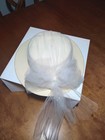 Vintage Wool Church Hat Cream Formal Dress Hat Pearl Beaded Tulle Derby Made Usa