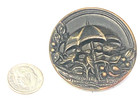 Victorian Antique  X-large Metal Button 3-birds Under Umbrella-loop Shank-rare 