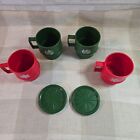 Vintage Retro Tupperware Green   Red Christmas Mug Cup And Coaster Set