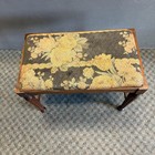 Vintage Upholstered Vanity Stool Bench Dark Wood Brown Floral Seat Cottagecore