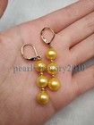 Natural 8-9mm Aaa  Round Golden South Sea Pearls Earring 14k Gold