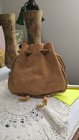 Brown Suede Drawstring Pouch With Orange Beads Western Costume Accessory
