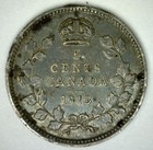 1913 Canada Silver Five Cent Coin 5c Canadian Fine Condition George V