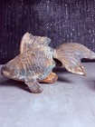 Vtg Cast Iron Mcm Toyo Japan Pair Of Goldfish Koi Fish Rustic Patina Garden Htf