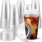 24 Oz  - 100 Sets Crystal Clear Plastic Cups With Strawless Sip-lids