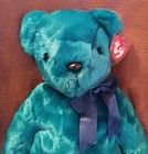 Large 16  Ty 2000 Teddy Teal Beanie Baby Buddy Plush  Satin Ribbon Bow tags New