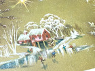 Vintage Mid Century Christmas Greeting Card Glitter Ice Skaters Mill Unused