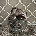 Antique Silver Overlay Glass Pitcher Floral Pattern - Victorian Style