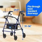 Blue Medline Rollator Walker With Seat  Steel Rolling Walker With 6-inch Wheels