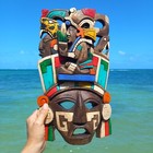 Mayan Aztec Wood Mask     Mexican Folk Art Wall Decor For Living Room 16-inch