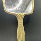 Vintage Brass Handheld Vanity Mirror W  Ornate Gold Tone Handle  Glass