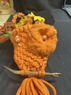Vintage Retro Orange Macrame Owl Plant Hanger Hand Made Pre Owned Over 36    Long