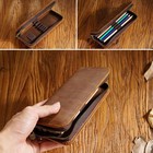 Vintage Real Leather Pen Case 10 Divided Slots Zipper Pencil Pouch Storage Bag