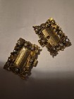 Vintage Pair Of  musi  Shoe Clips Gold Tone Filigree Rectangular Buckles