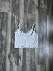 Women   s White Ribbed Knit Lace Trim Spaghetti Strap Stretch Camisole One Size
