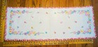 Embroidered Floral Dresser Scarf Table Runner Pink Crochet Edge 30x13  Shabby