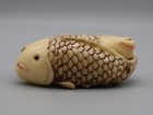Vintage Hand-carved Japanese Netsuke Figurine Detailed Pair Of Koi Fish Pisces