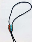 Vintage Alan Penketewa Zuni Sterling Silver Turquoise Coral Bolo Tie Signed 