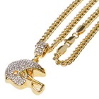Men s Gold Plated Iced Cz Football Helmet 24  Cuban Link Chain Necklace Cpb1049g