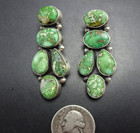 Signed Navajo Green Cluster Carico Lake Turquoise Sterling Silver Earrings