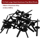 50pcs Black Aluminum Tri-fold Exploding Pop Rivets 3 16 Large Flange 3 16  x1  f