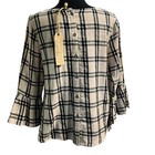 Anama Women s Size M Beige black Picnic Plaid Cotton Flannel Button Back Top