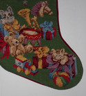 Vintage Needlepoint Christmas Stocking Cats Toys Presents W  Red Velvet Back