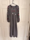 Ukrainian Linen Vyshyvanka S Gray Geometric Embroidered Maxi Dress Boho Folk