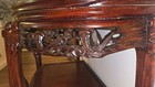 Antique Chinese Carved Wood Demilune Table Dark Wood Tone Ornate Motifs