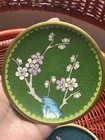 Lot Of 3 Small Round Vintage Cloisonn   Dish With Pink Cherry Blossoms