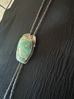 Vtg Mid Century Turquoise Sterling Silver Bolo Tie Bennett Pat Pend C-31 Clasp