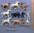 6 Vintage Original 1960s Timmee 54mm Plastic Toy Cowboy Indians Figures 6 Horses