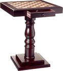 Solid Wood Pedestal Chess Game End Table Board Top Mahogany Finish Side Accent