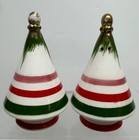 Vtg Lefton Christmas Tree Salt   Pepper Shakers Mcm Striped Gold Tops 1479