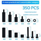 350pcs M3 Black Male Female Nylon Hex Spacer Standoff Screw Nut Set Assortment K