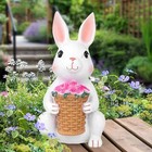 Solar Powered Garden Statues- Bunny Figurines For Spring 8 9inch Flower Basket