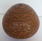Vtg Folk Art Peruvian Handcrafted Carved Gourd Intricate Detailed Story Telling