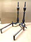 Vintage Brass And Cast  Iron Fireplace Andirons  - Fire Dogs