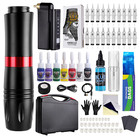 Tattoo Pen Kit Rotary Gun Machine  Wireless Power Supply 20pcs Cartridge 7 Inks