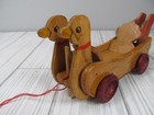 Vintage Duck Cart Thin Wood Pull Toy Car Moving Parts Rare Wooden Small H5