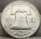      1955  p  Franklin Half Dollar 90  Silver Unc Bu - Bugs Bunny - See Pics F55bb