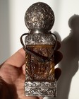 Antique Or Vintage Tibetan Buddhist Amber And Silver Repousse Endless Knot Seal