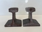 Antique Railroad Track Steel Bookends Heavy Industrial Vintage Pair