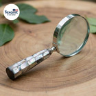 Vintage Magnifying Glass With 10x Lens Mother Of Pearl Handle Brass Frame Handhe