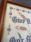 Vintage Framed Embroidered Give Us This Day Our Daily Bread Picture 14 X 11 5 Dd